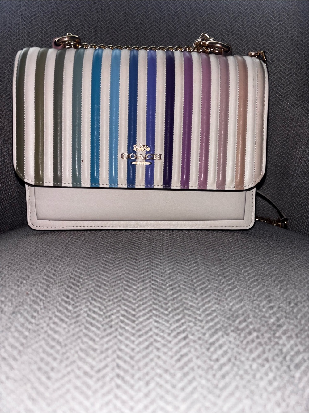 Coach Klare White Multicolor Stripe Shoulder Bag